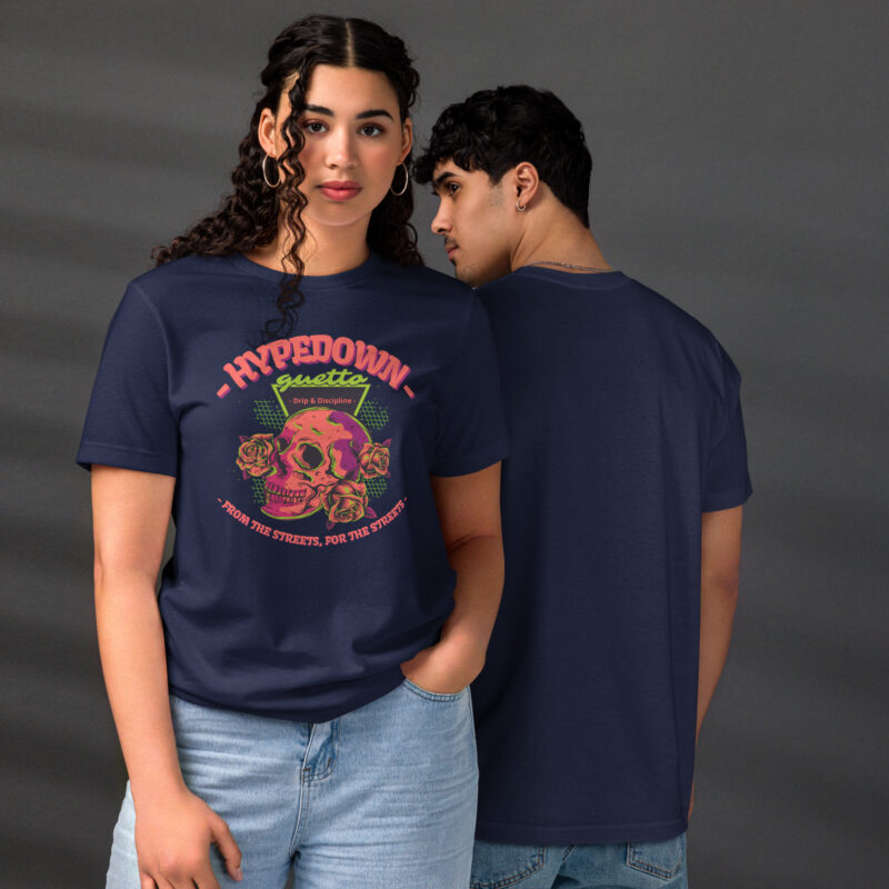 Unisex staple eco t shirt navy front and back 67ef9b056e5dc.jpg